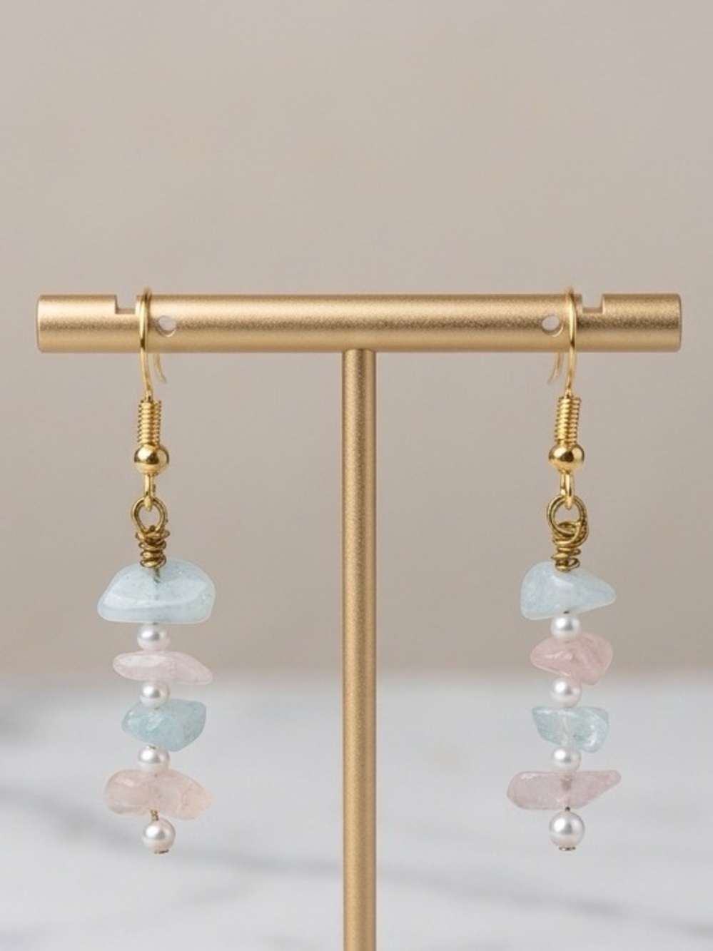 Delicate Pastel Gemstone Drop Earrings - Gold